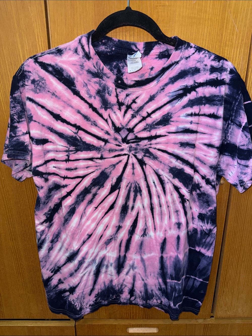 Gildan Pink and Black Spiral Tie-Dye Short Sleeve Tee - Radiant Swirl